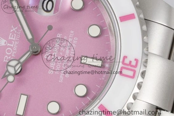 MiroTime 0104 Submariner Sandblasted DIWF Best Edition White Bezel Pink Dial Dial on SS Bracelet VR TravelReady 2066